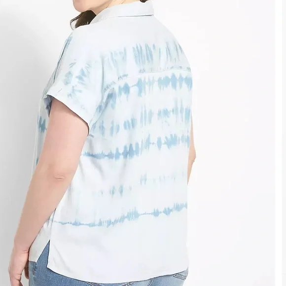 Lane Bryant Denim-look Tie-Dye Blouse | 30/32 - Picture 2 of 12
